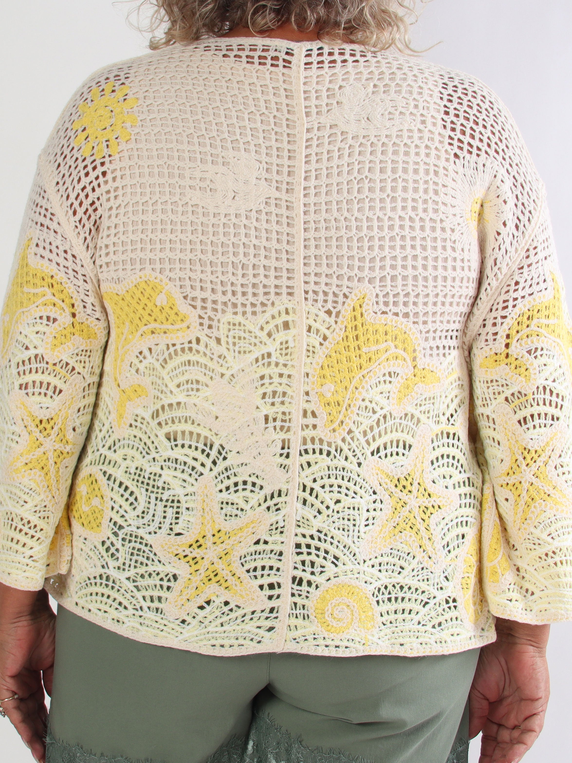 Diana - Hæklet plus size bomulds cardigan med sommermotiver
